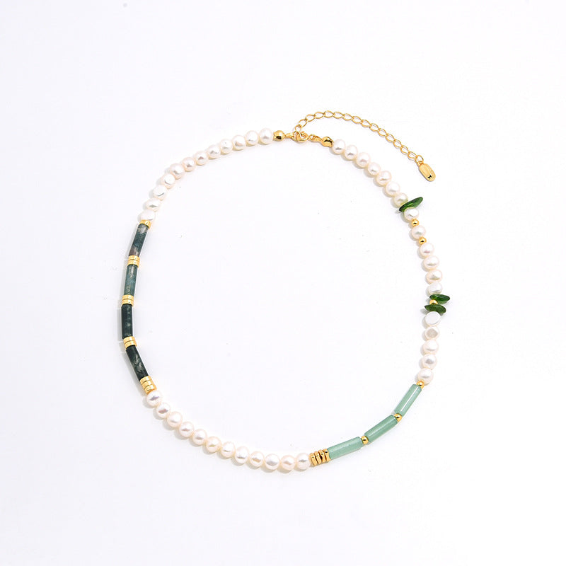 Collier Aventurine et Perle – Onde Apaisante, Argent Plaqué Or