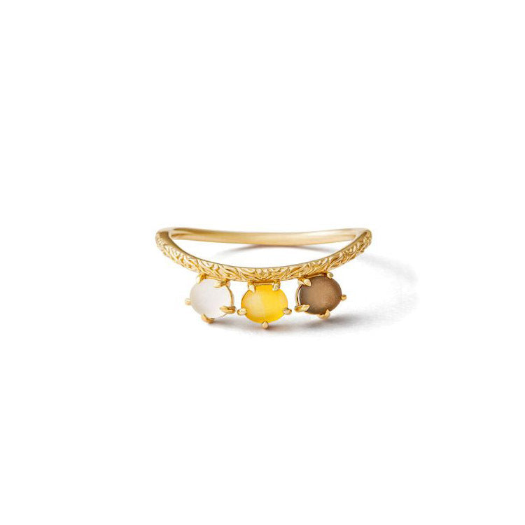Bague Citrine, Quartz Clair et Quartz Fumé – Énergie de Vie, Argent Plaqué Or