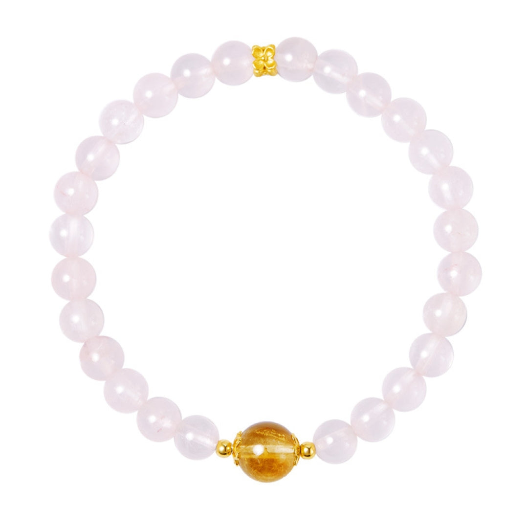 Bracelet Quartz Rose et Citrine – Équilibre Radieux, Argent Plaqué Or