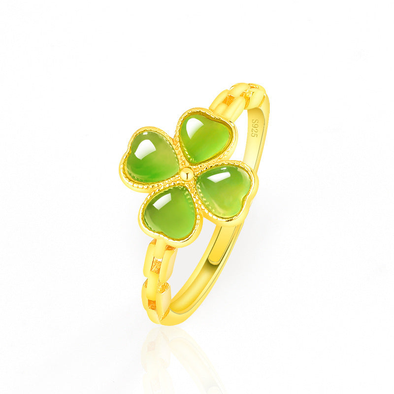 Bague Jade Néphrite – Lueur Secrète, Argent Plaqué Or
