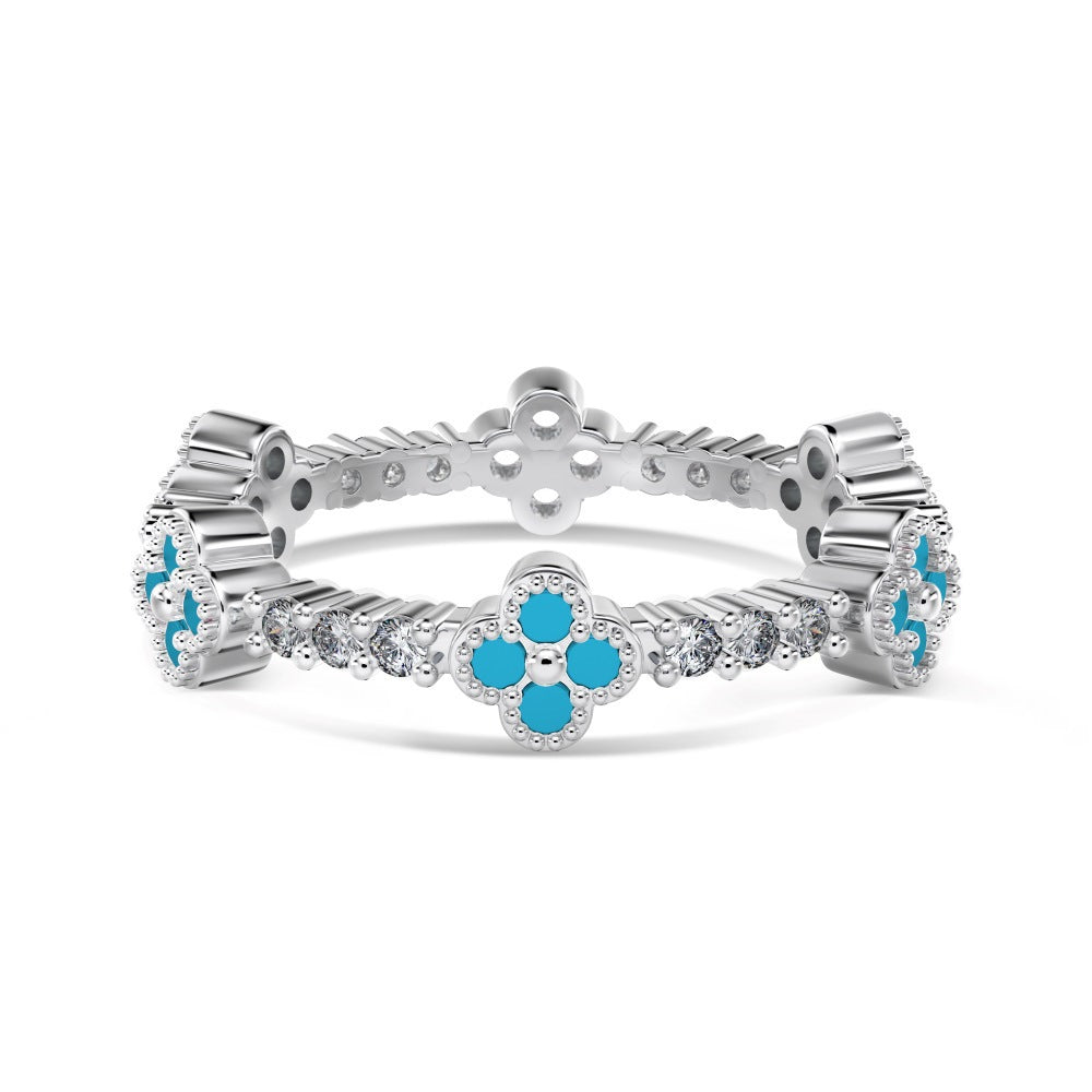 Bague Turquoise – Trèfle Lumineux, Argent