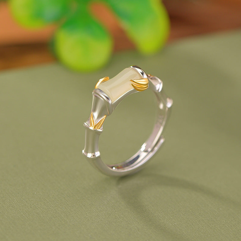 Bague Jade Néphrite – Éclat Bambou, Argent