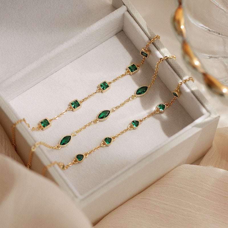 Emerald and Zircon Bracelet – Natural Radiance, Gold Plated Silver