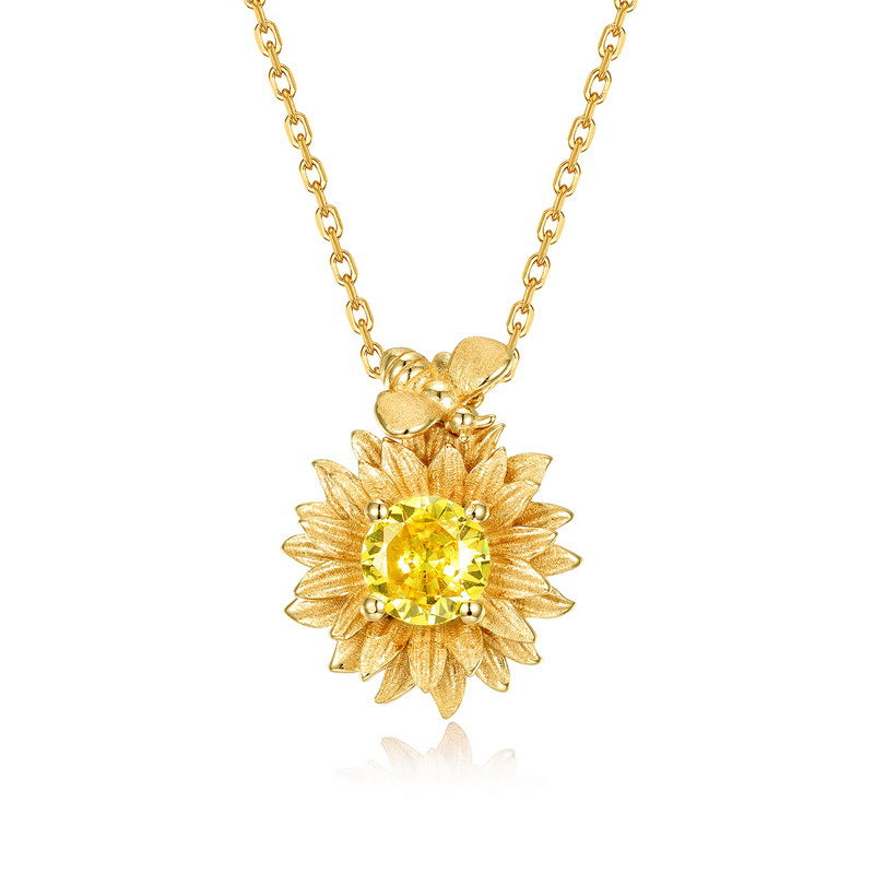Collier Citrine – Rayon de Soleil, Argent Plaqué Or 10K