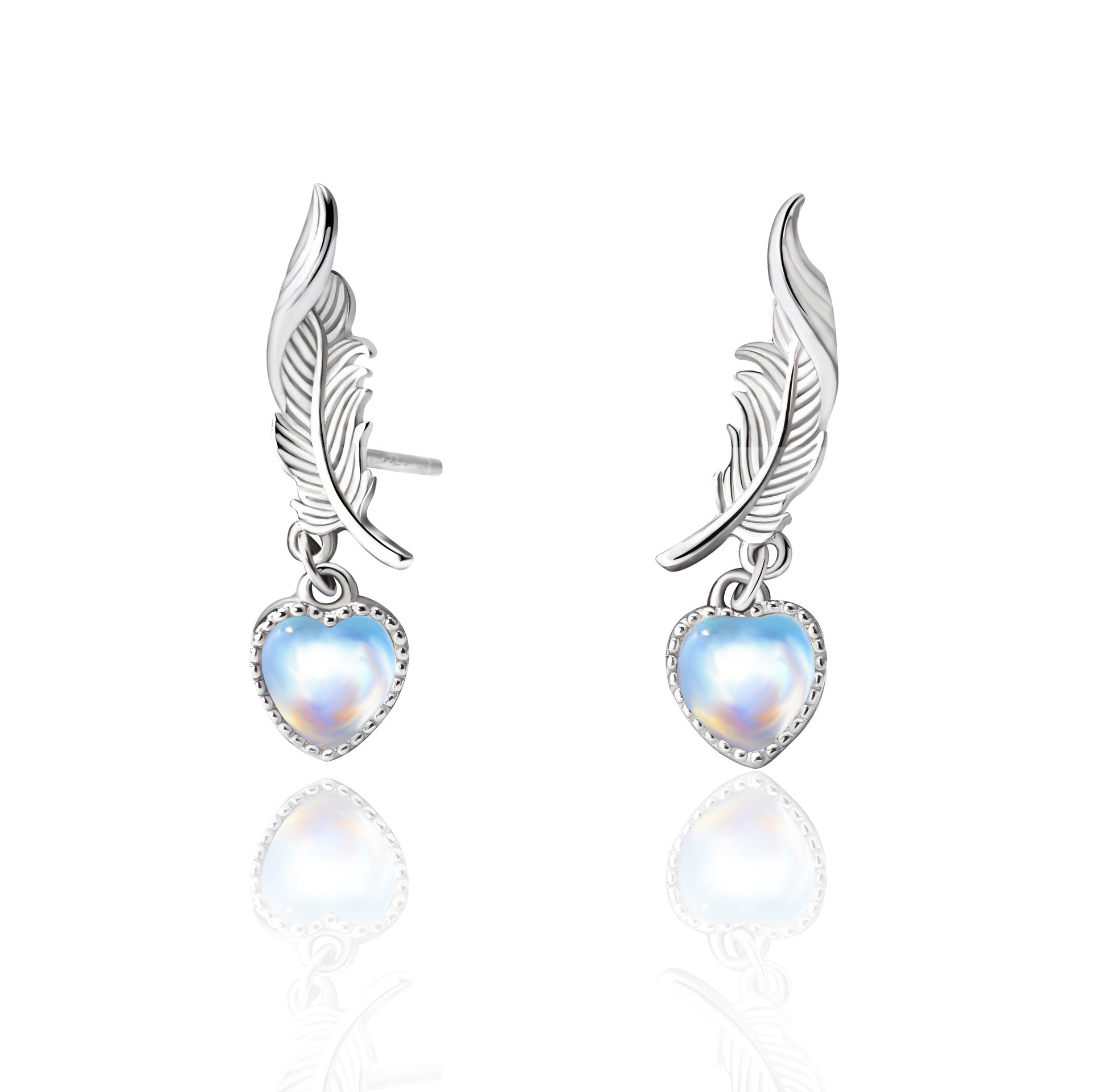Boucles d'Oreilles Pierre de Lune – Plume Céleste, Argent