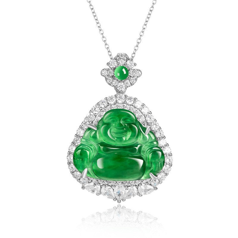 Collier Jadeïte – Bouddha Rieur, Argent