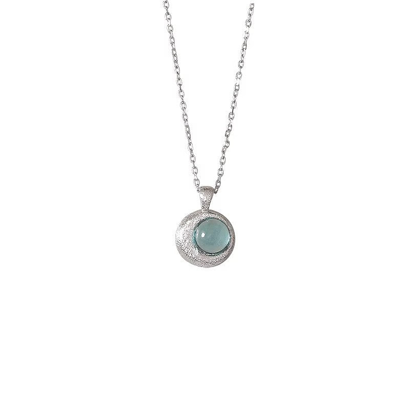 Collier Lune Aigue-marine – Souffle de Nuit, Argent