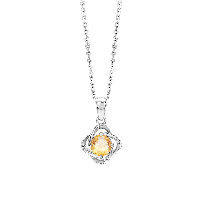 Collier Citrine – Trèfle Solaire, Argent