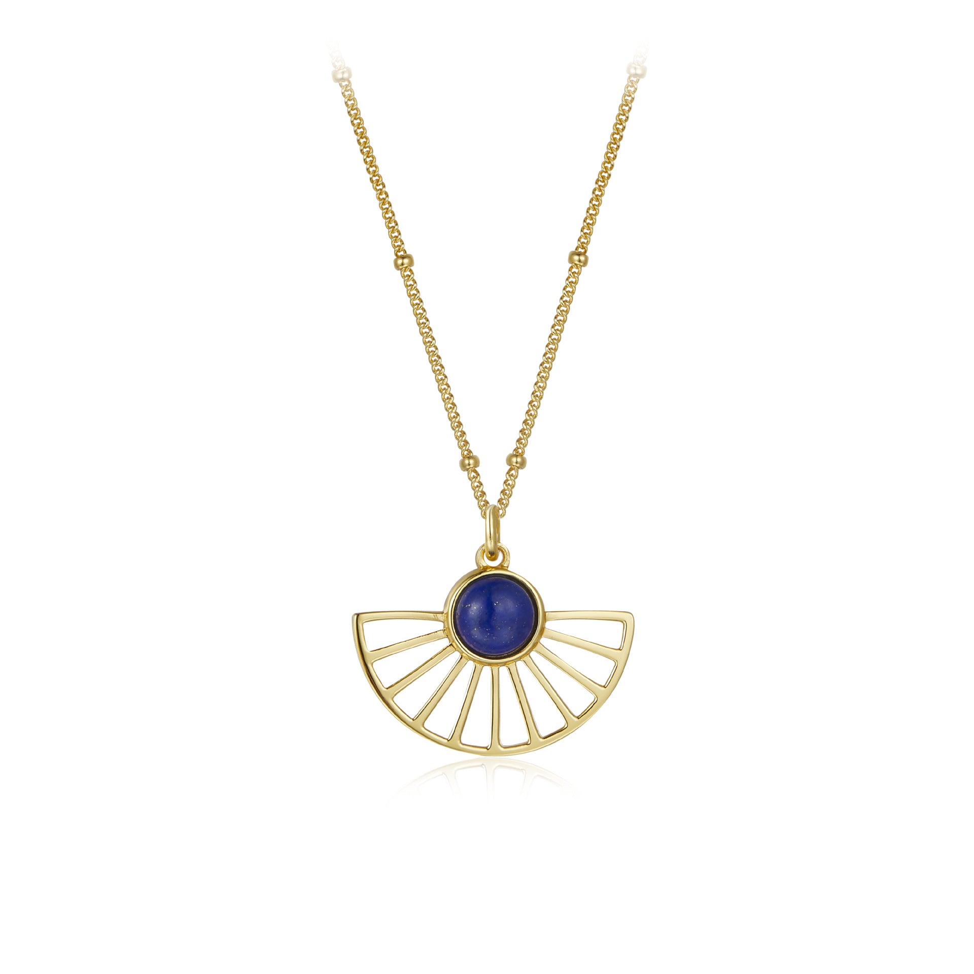 Collier Lapis Lazuli – Éventail Majestueux, Argent Plaqué Or