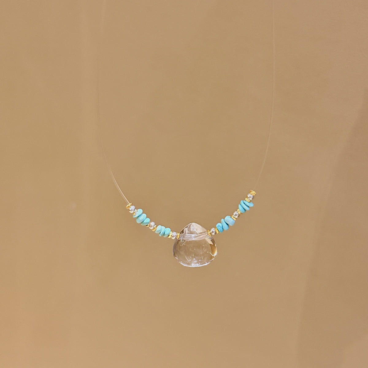 Collier Flottant Quartz Clair et Turquoise – Harmonie Paisible, Argent