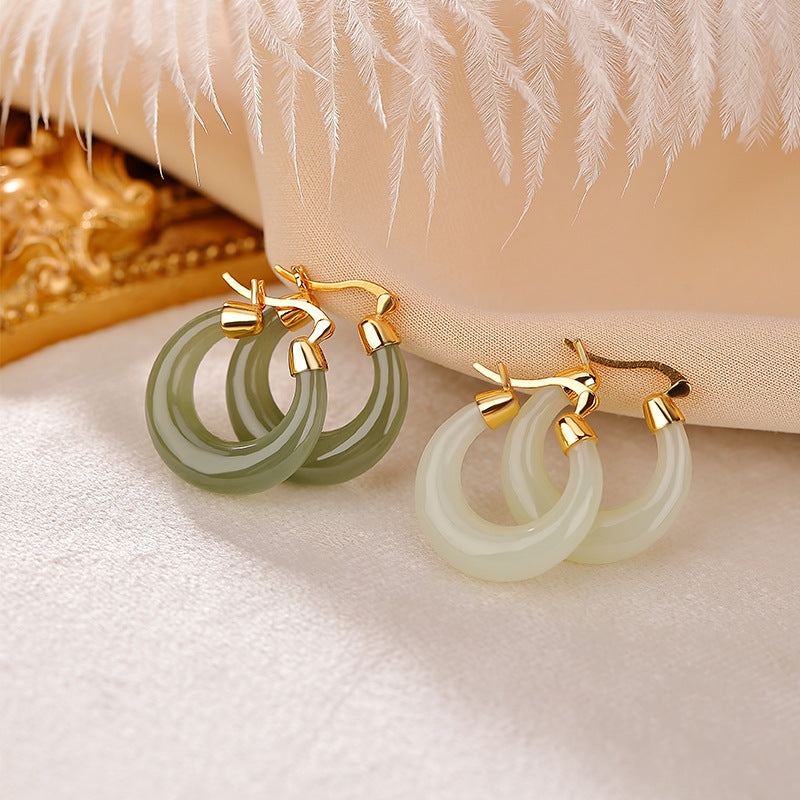 Boucles d'Oreilles Jade Néphrite – Grâce Infinie, Argent Plaqué Or
