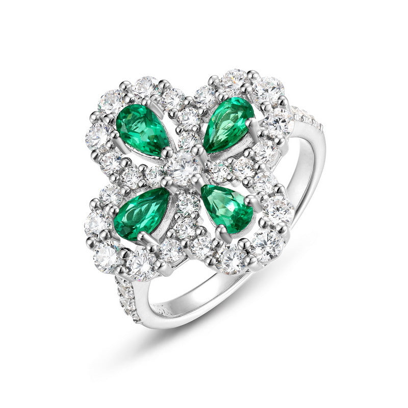 Emerald Ring – Sparkling Clover, 925 Sterling Silver