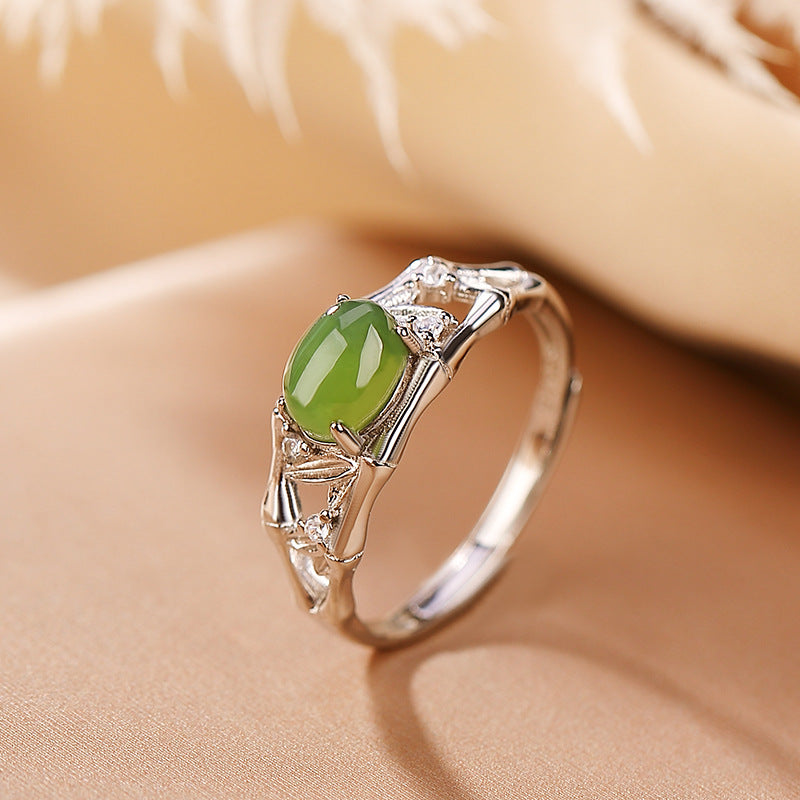 Bague Jade Néphrite – Bambou Sérénité, Argent