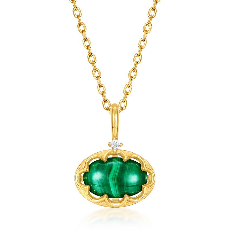 Collier Malachite – Éden Profond, Argent Plaqué Or 10K