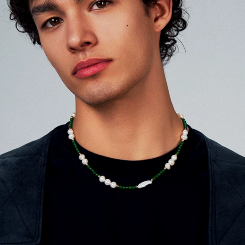 Collier Homme Perle – Echo Nocturne, Plaqué Or