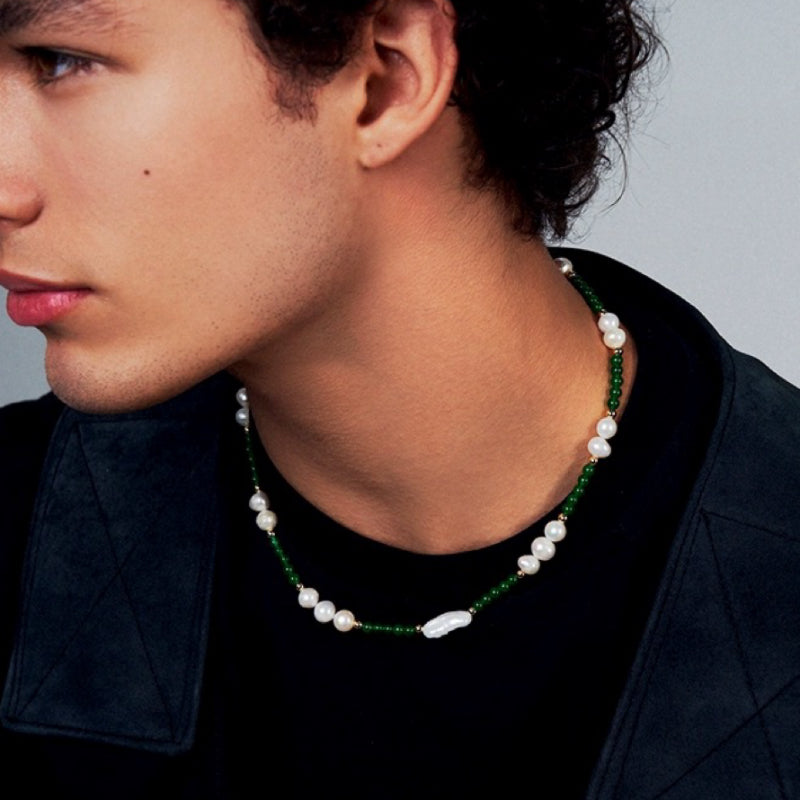 Collier Homme Perle – Echo Nocturne, Plaqué Or