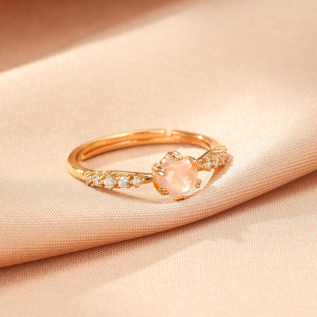 Rose Quartz Ring – Sparkle of Tenderness, 10K Gold Plated Silver