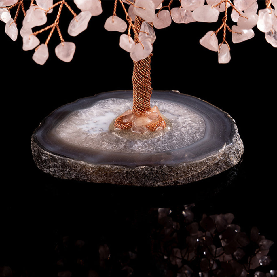 Amour - Arbre de Vie en Quartz Rose et Agate