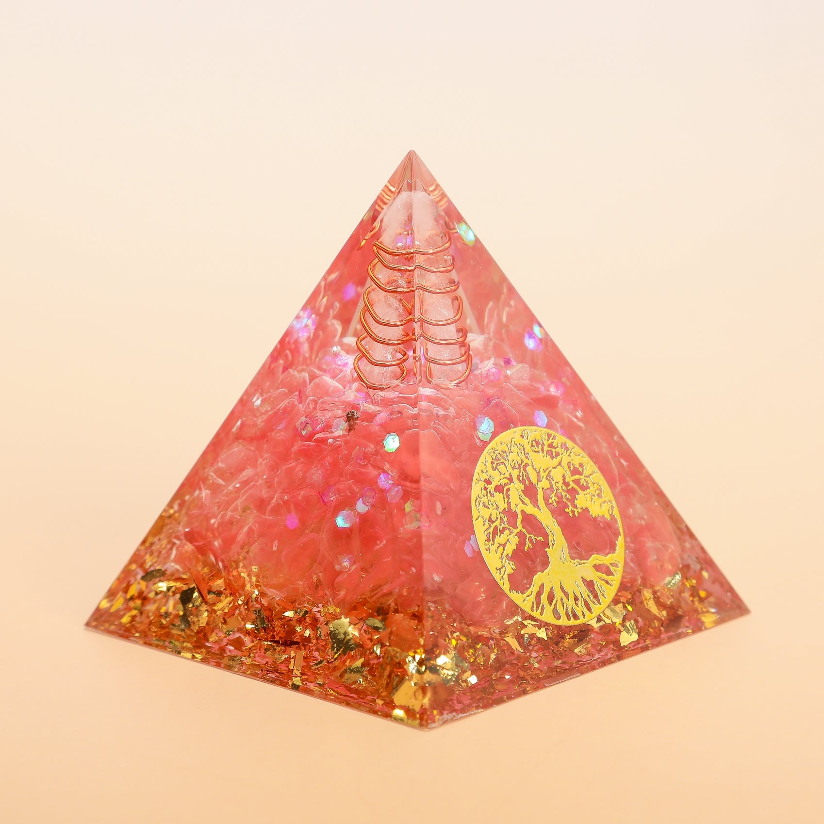 Amour Éternel – Pyramide Orgonite Arbre de Vie en Quartz Rose
