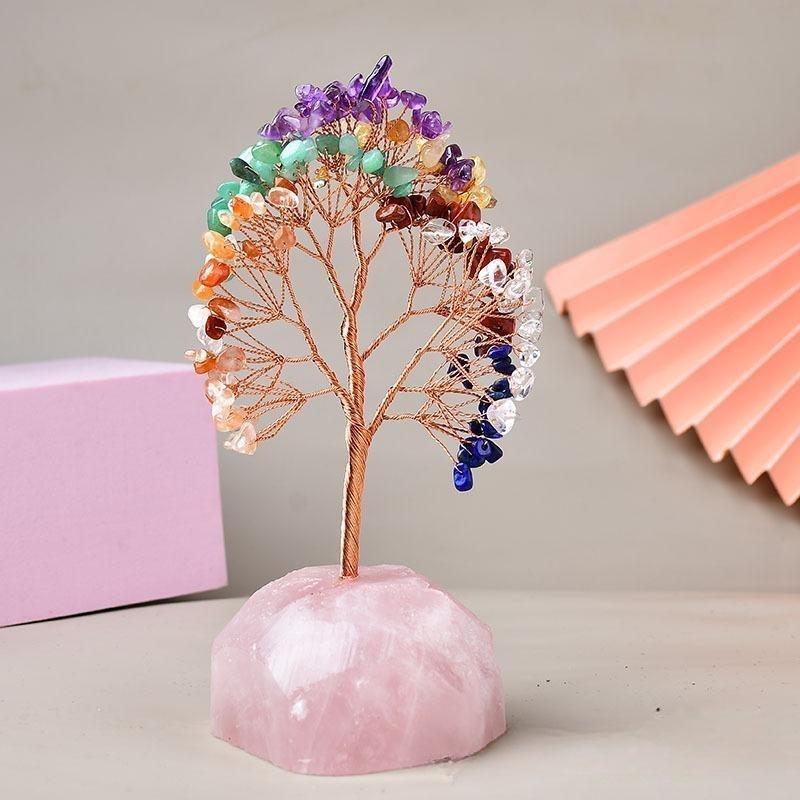 Amour Spirituel – Arbre de Vie en Pierres de 7 Chakras et Quartz Rose