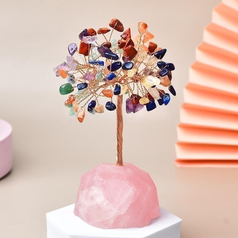 Amour Spirituel – Arbre de Vie en Pierres de 7 Chakras et Quartz Rose