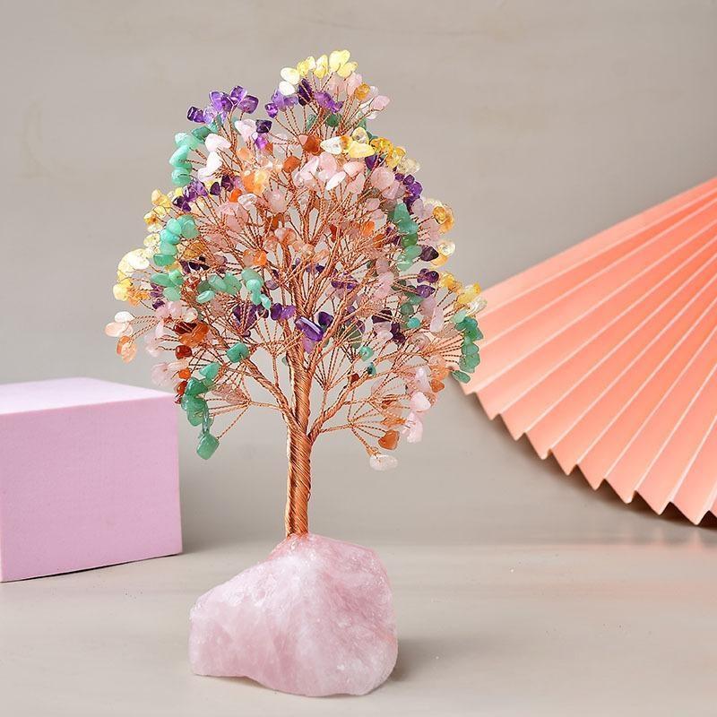 Amour Spirituel – Arbre de Vie en Pierres de 7 Chakras et Quartz Rose