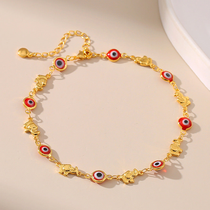 Bracelet de Cheville – Œil Rouge Démoniaque, Plaqué Or