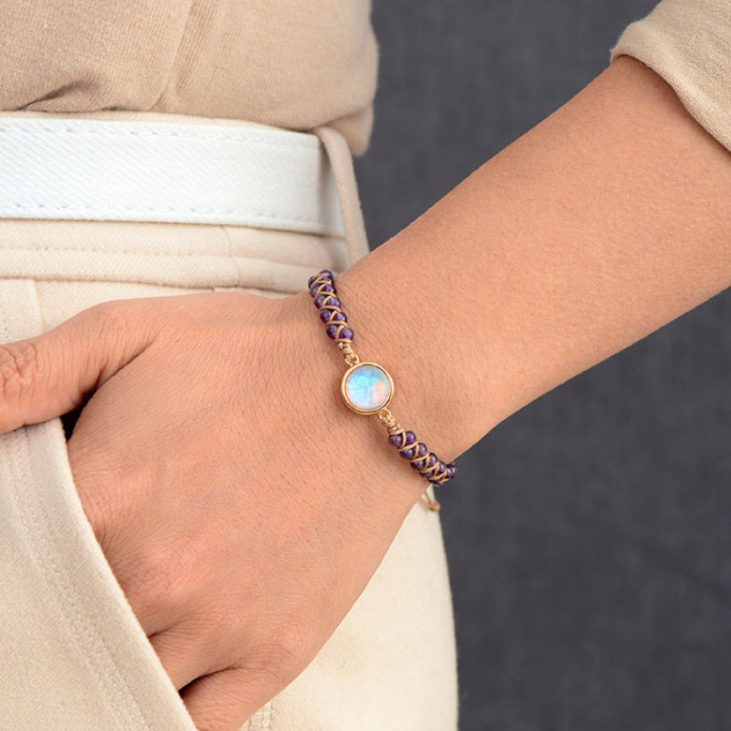 Bracelet Améthyste Opale – Création Divine Tissage , Laiton