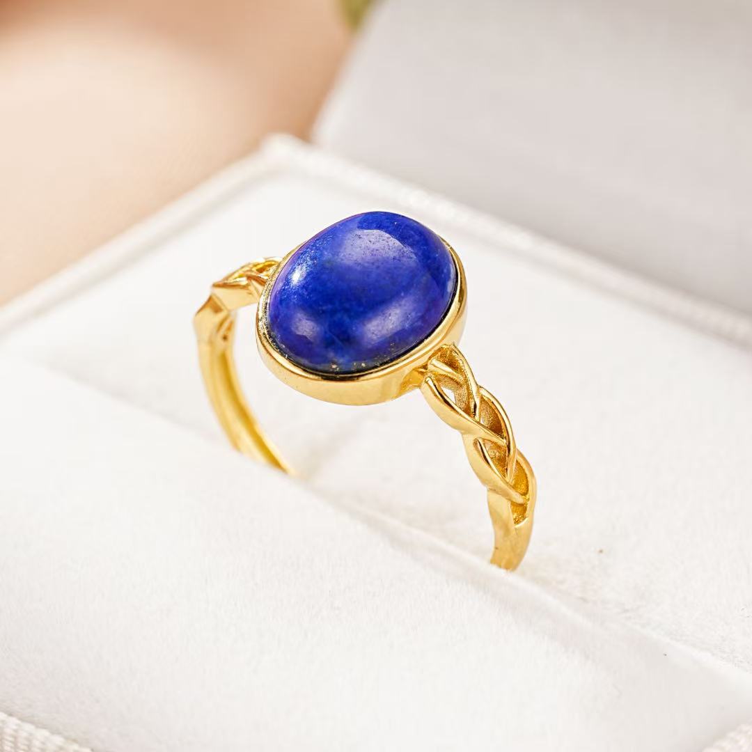 Bague Lapis-Lazuli – Éclat Intuitif, Argent Plaqué Or 18K