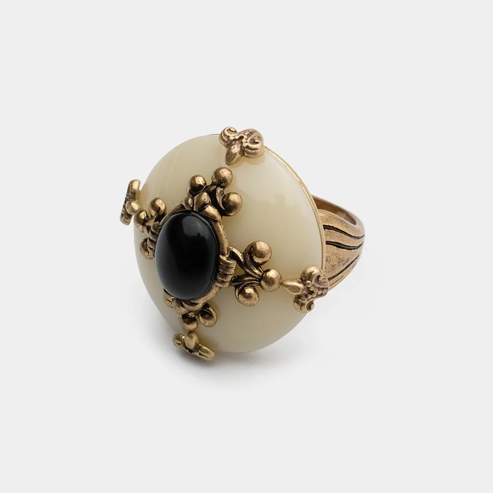 Bague Agate Noire – Fleur de Lys