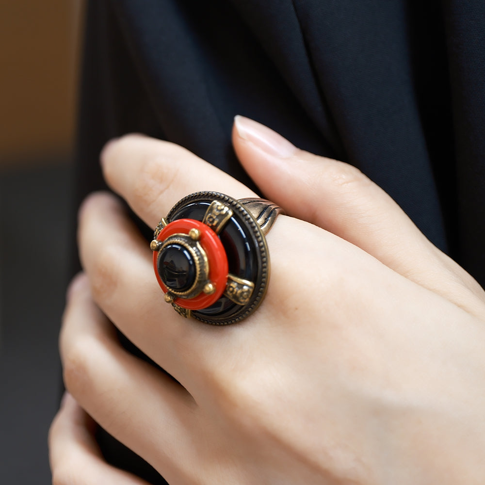 Bague Agate - Rouge et Noir