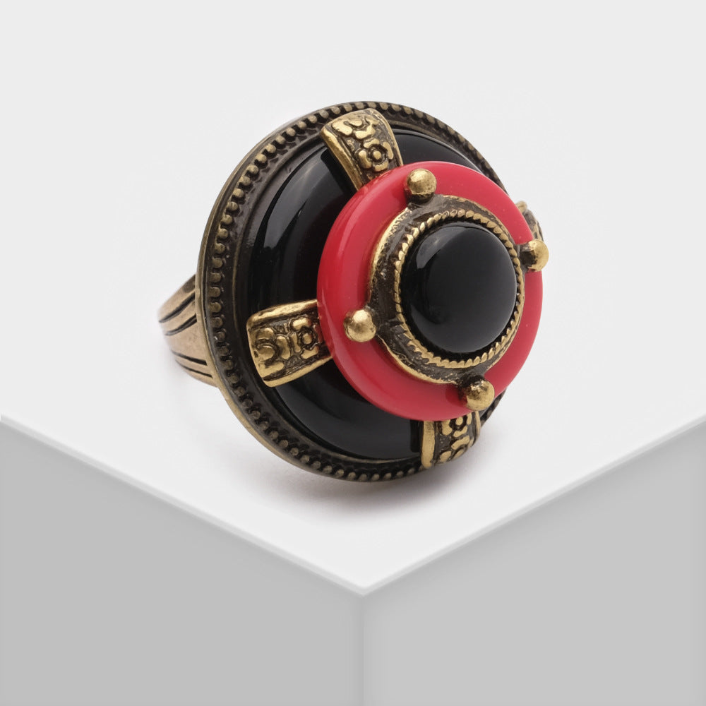 Bague Agate - Rouge et Noir