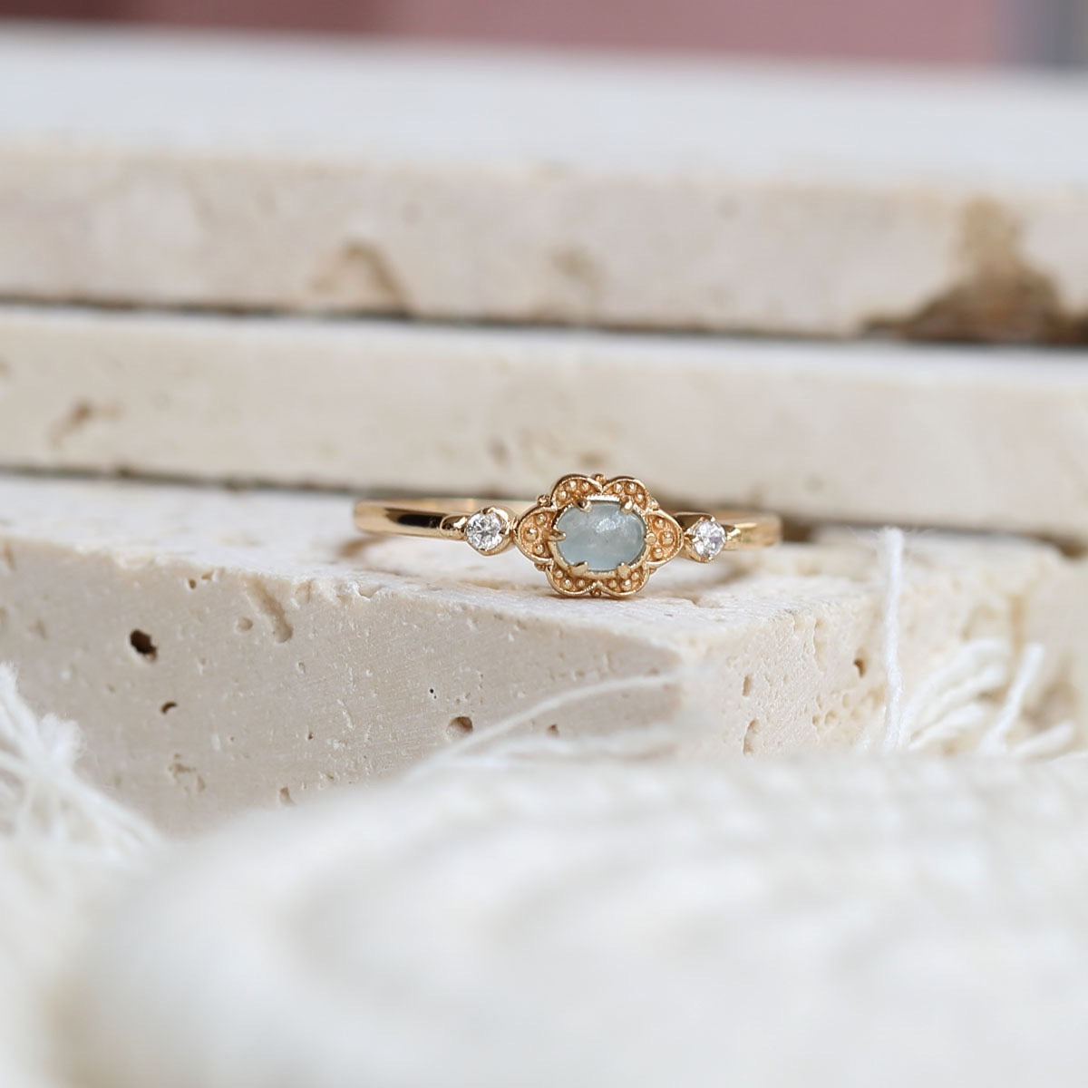 Bague Aigue Marine – Aura Marine, Argent Plaqué Or