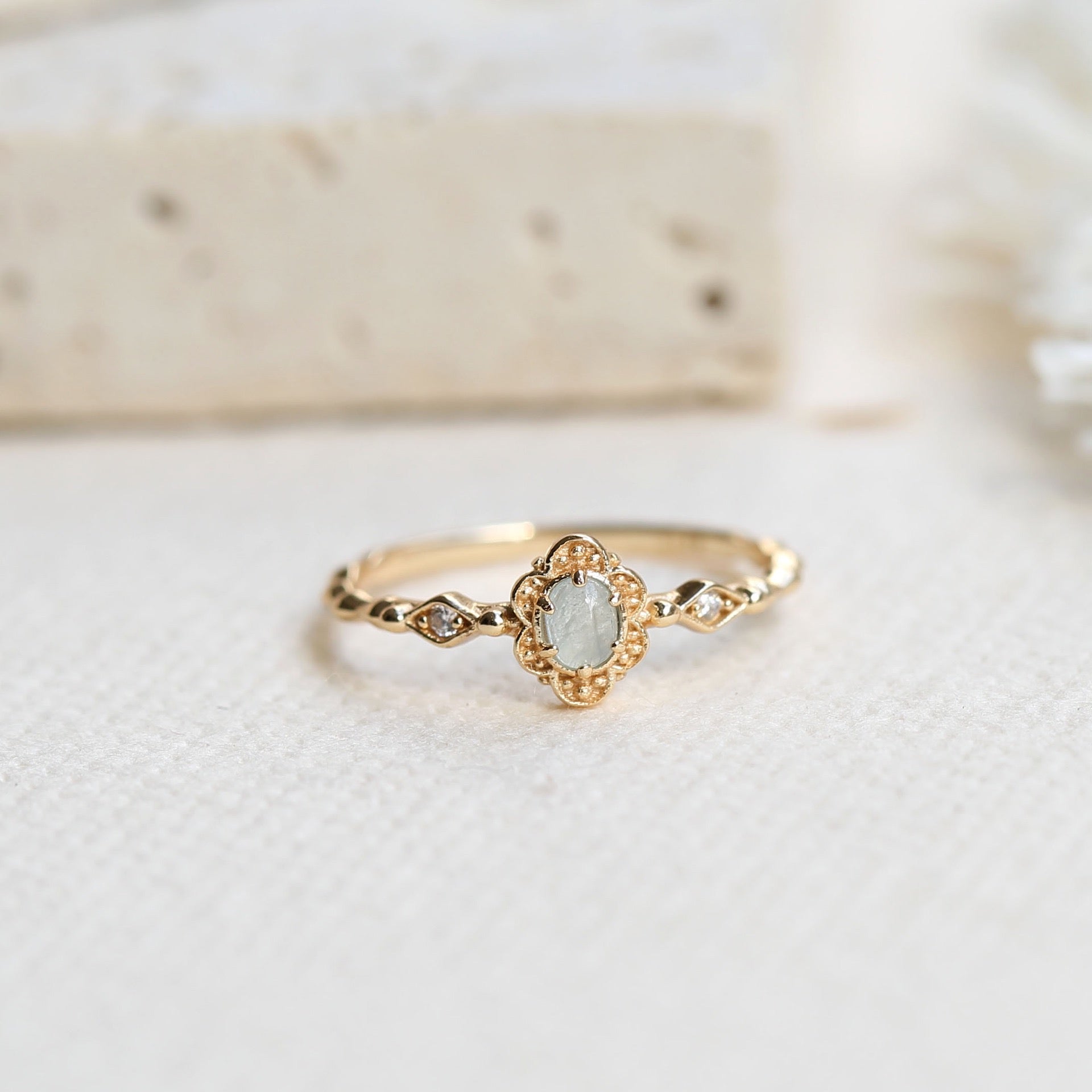 Bague Aigue Marine – Aura Marine, Argent Plaqué Or
