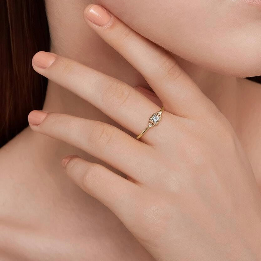 Bague Aigue Marine – Douce Lumière, Argent Plaqué Or