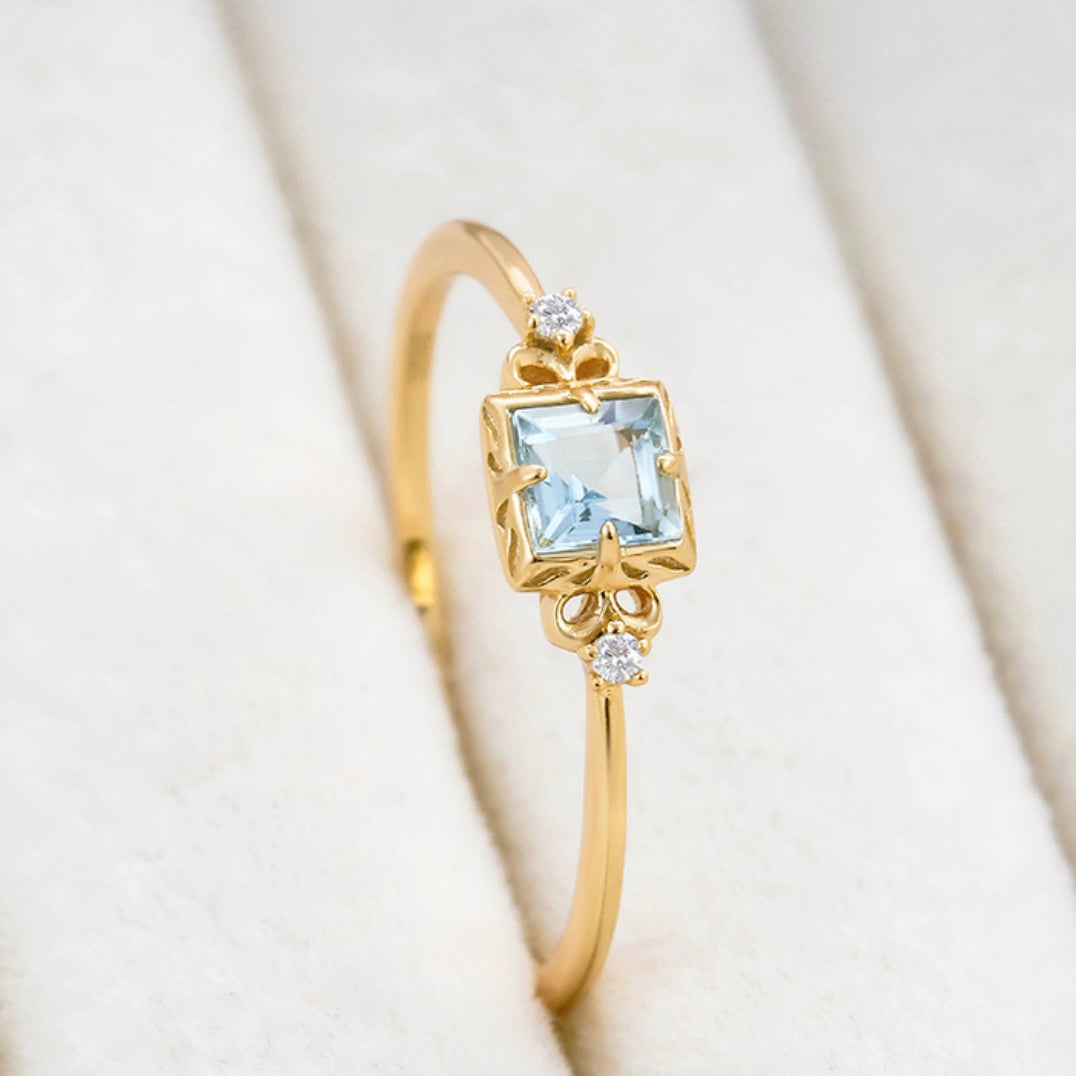 Bague Aigue Marine – Douce Lumière, Argent Plaqué Or