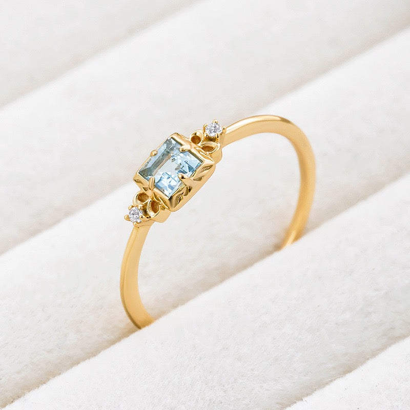 Bague Aigue Marine – Douce Lumière, Argent Plaqué Or