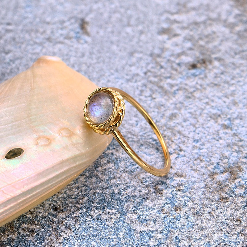 Aquamarine and Labradorite Ring – Blue Dream, Gold Plated Silver