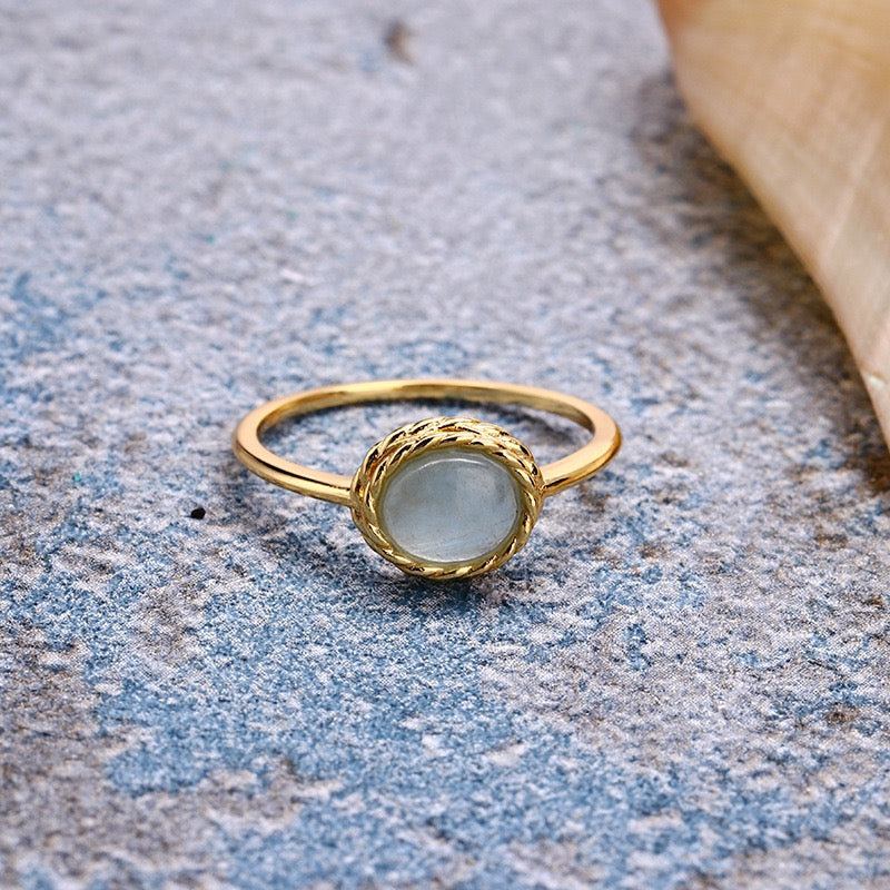 Aquamarine and Labradorite Ring – Blue Dream, Gold Plated Silver
