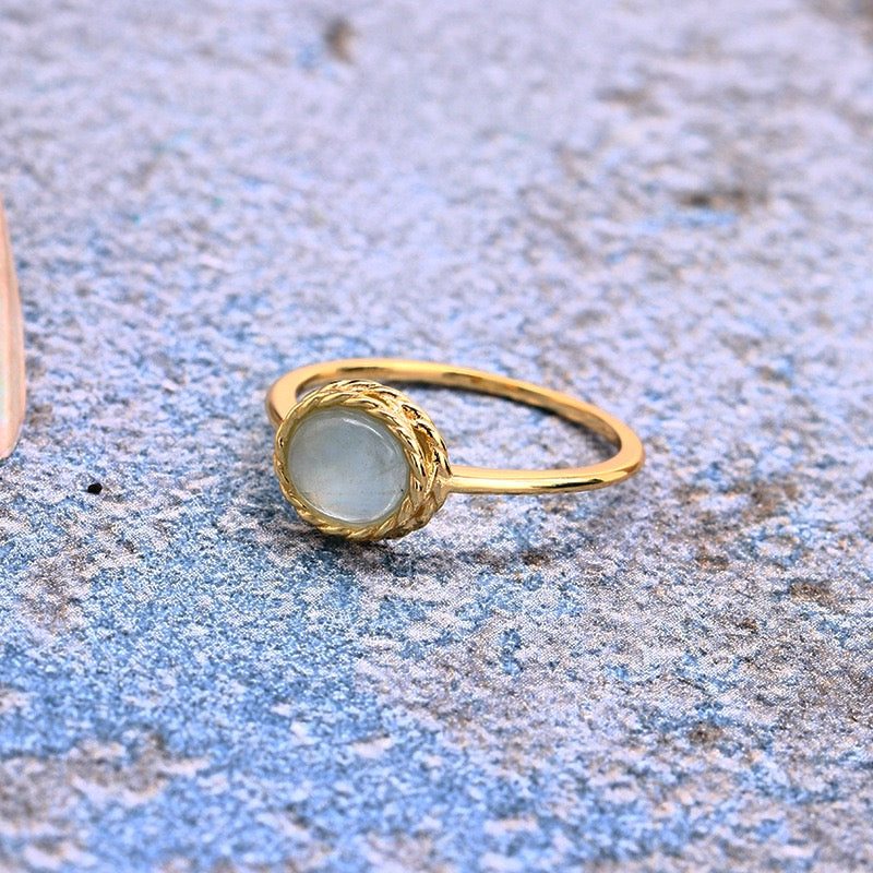 Aquamarine and Labradorite Ring – Blue Dream, Gold Plated Silver