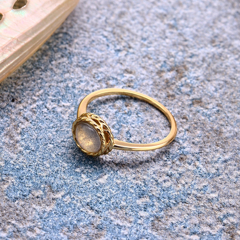 Aquamarine and Labradorite Ring – Blue Dream, Gold Plated Silver