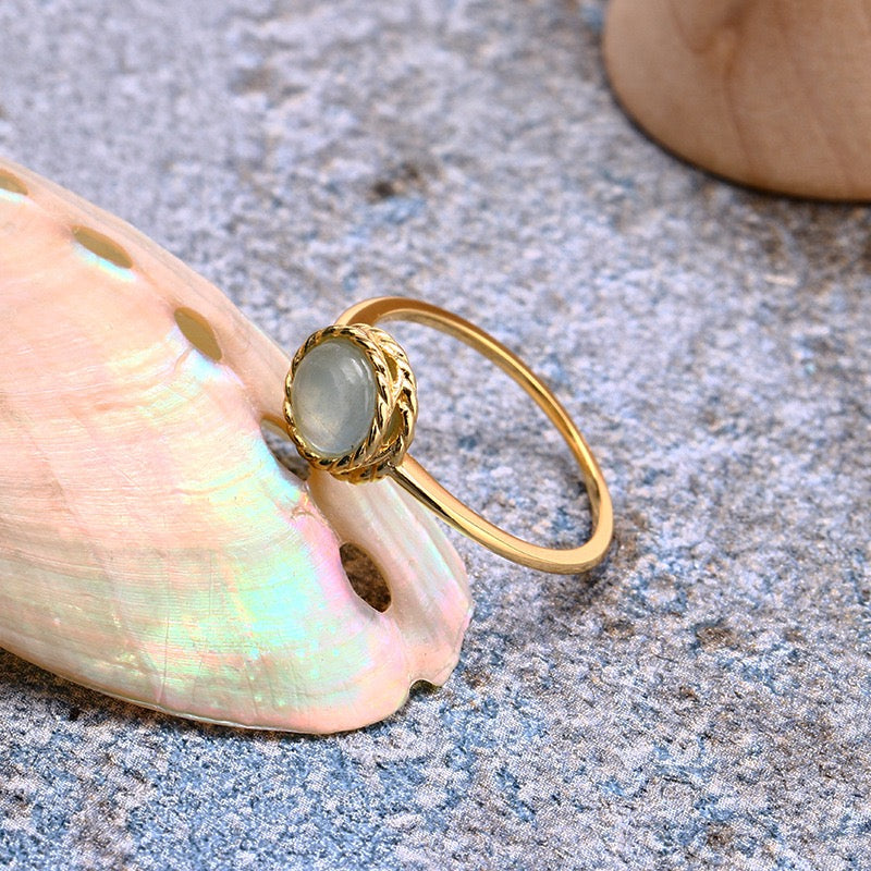 Bague Aigue Marine et Labradorite – Rêve Bleu, Argent Plaqué Or