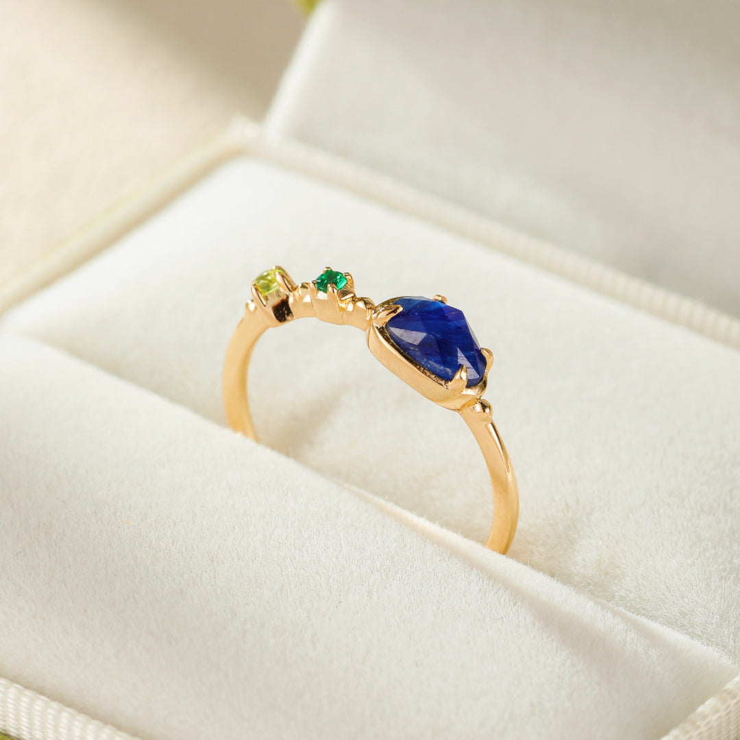 Bague Aigue Marine et Péridot – Douceur Marine, Argent Plaqué Or