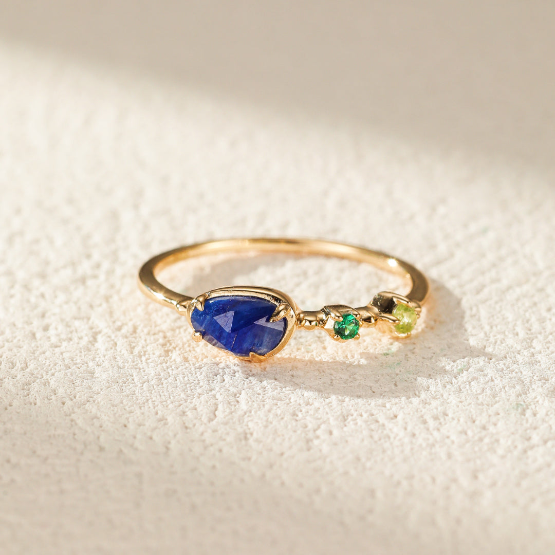 Bague Aigue Marine et Péridot – Douceur Marine, Argent Plaqué Or