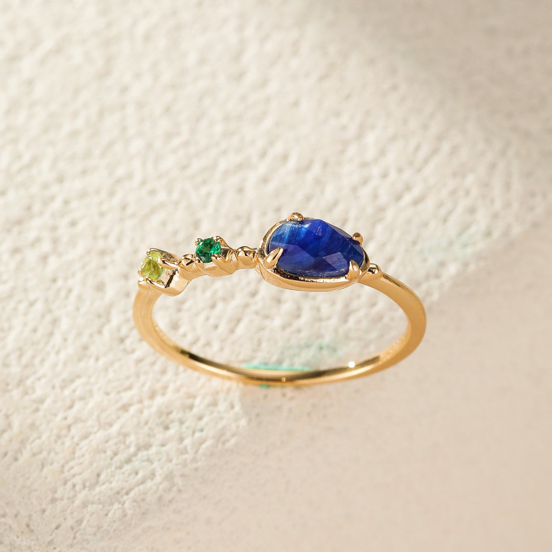 Bague Aigue Marine et Péridot – Douceur Marine, Argent Plaqué Or