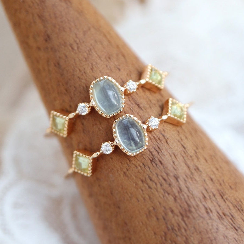Bague Aigue Marine et Péridot – Fraîcheur, Argent Plaqué Or