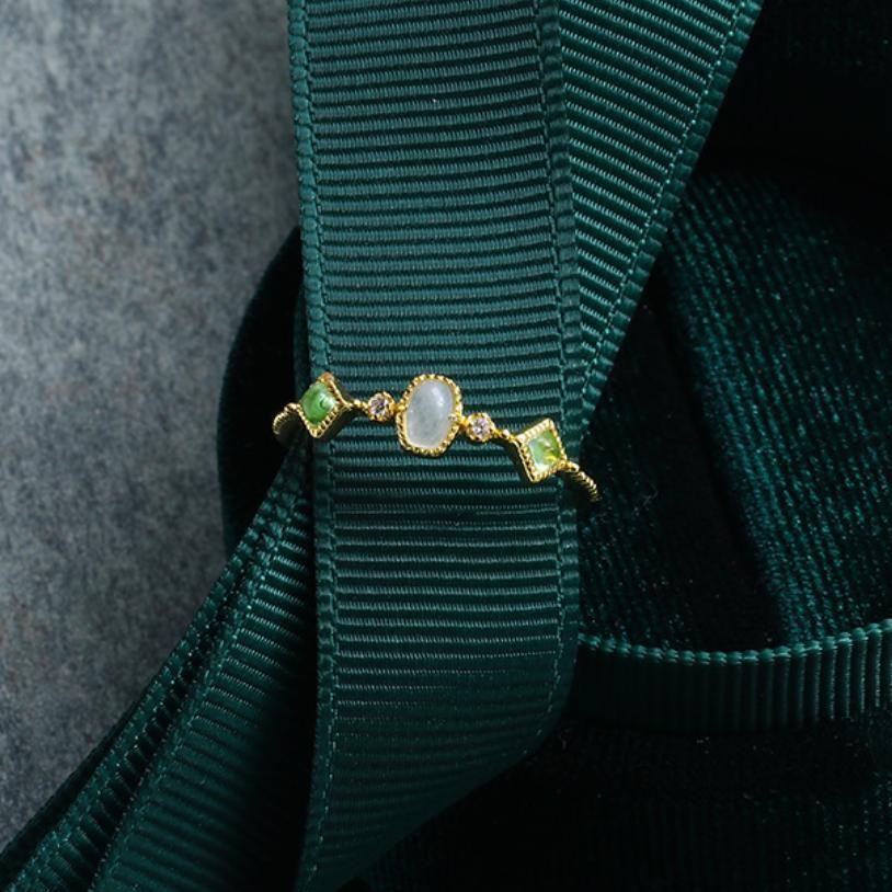 Bague Aigue Marine et Péridot – Fraîcheur, Argent Plaqué Or