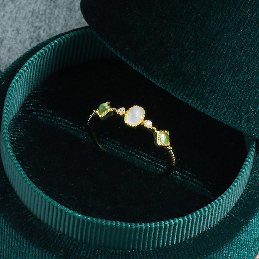 Bague Aigue Marine et Péridot – Fraîcheur, Argent Plaqué Or