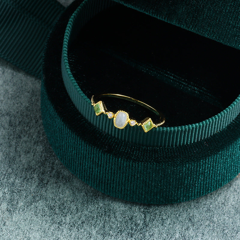 Bague Aigue Marine et Péridot – Fraîcheur, Argent Plaqué Or