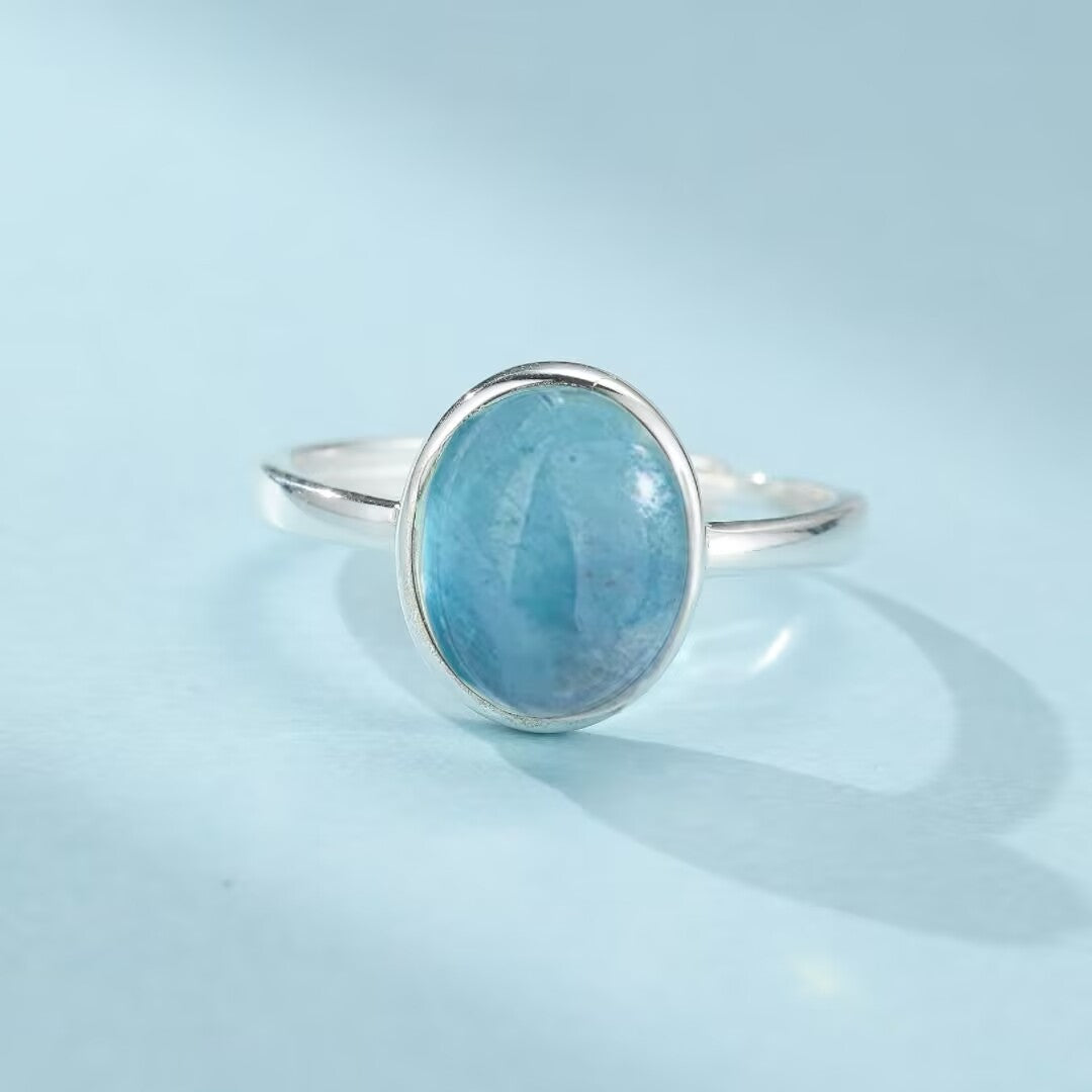 Bague Aigue Marine – Océan de Givre, Argent 925